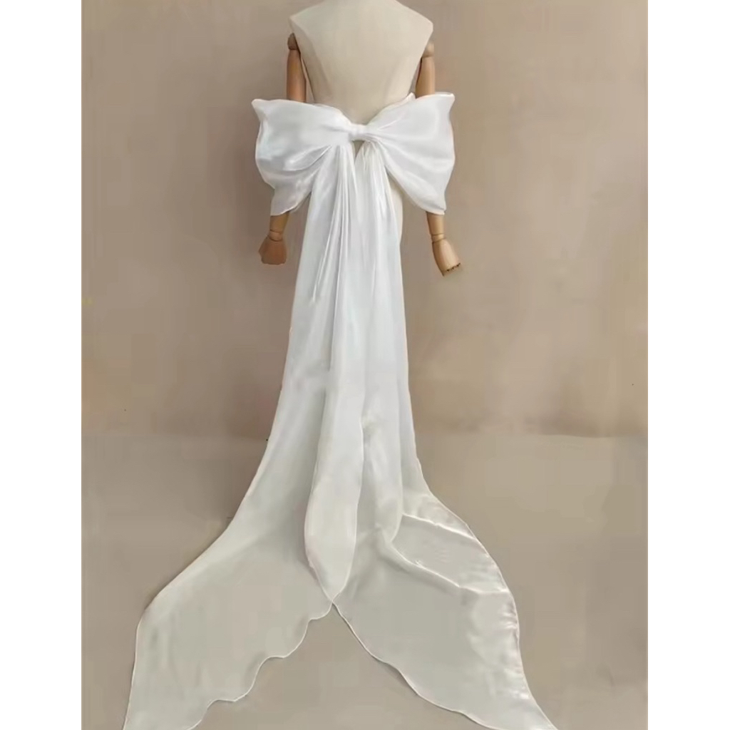 Pita Bow Organza Putih dengan Ekor Panjang – Aksen Dekorasi Dress / Gaun Pengantin