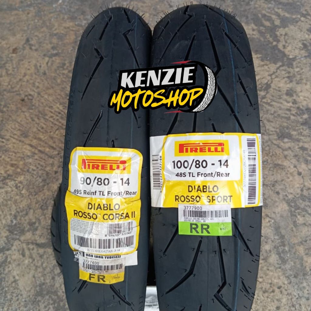 Paket Ban Motor Pirelli Diablo Corsa 2 & Diablo Rosso Sport - 90/80-14 & 100/80-14, Soft Compound un