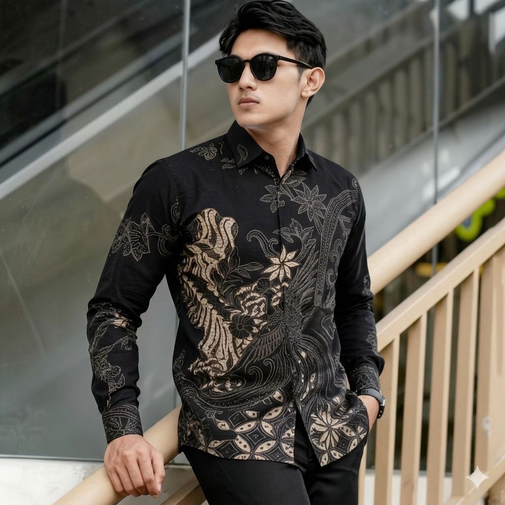 Kemeja Batik Pria Romo Jogja Berkualitas Batik Pria Lengan Panjang Warna Hitam Premium Formal