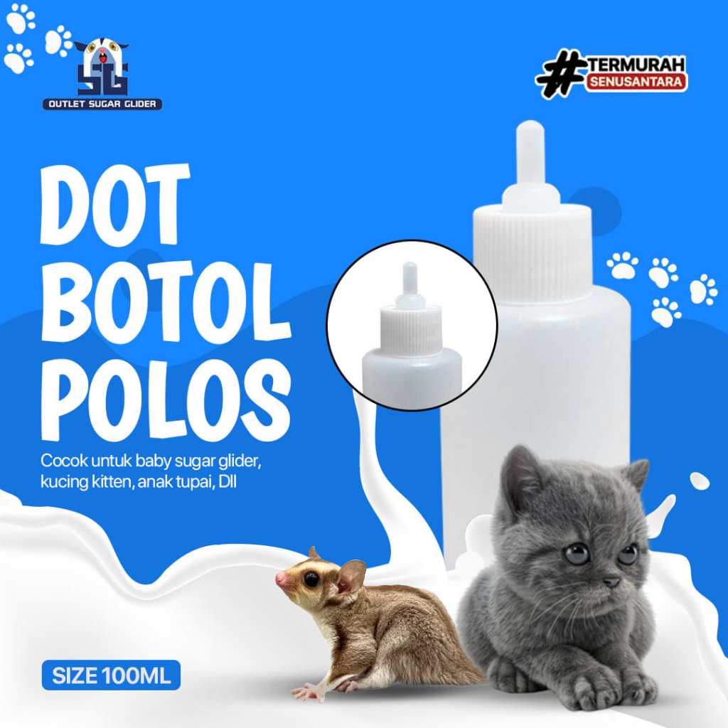 Botol Dot Susu Hewan Silikon Polos 100ml Putih  Kucing, Kelinci, Musang