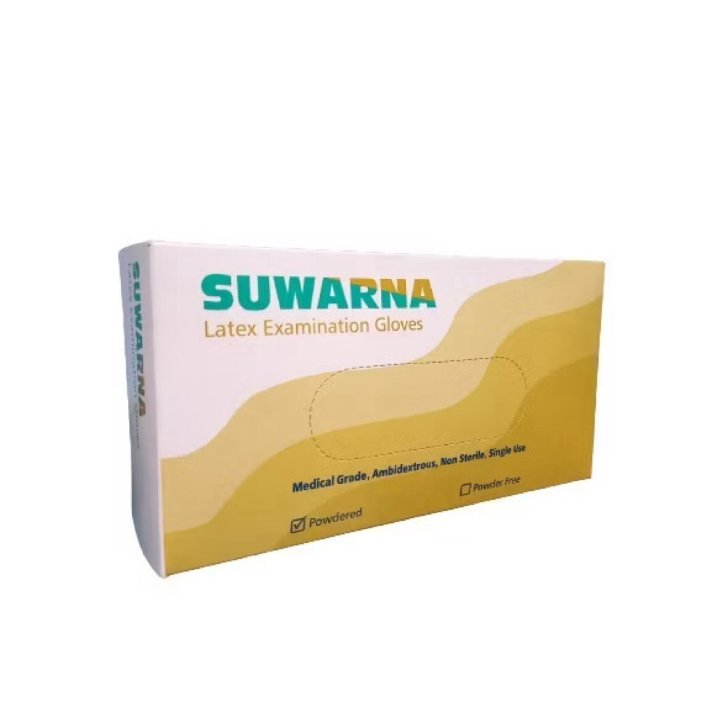 Sarung Tangan Karet Medis Handscoon Latex Powder 100 pcs merk Suwarna