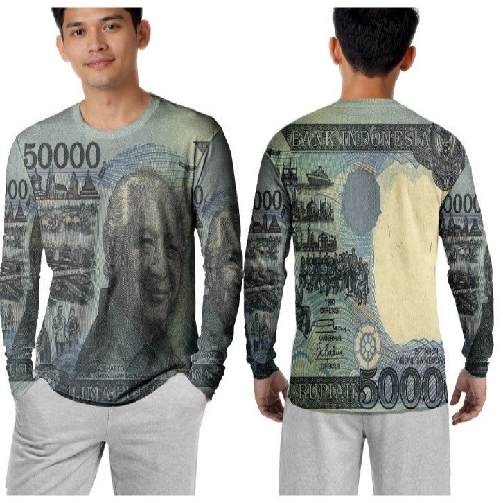 Kaos Full Print Uang 50 Ribu Soeharto – T-Shirt Pria Premium Unik Vintage Bank Indonesia