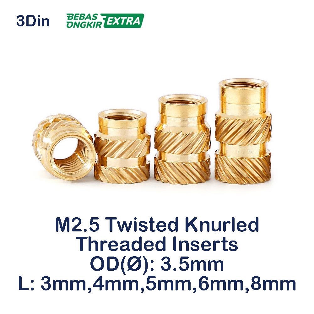 M2.5 Twisted Knurled Threaded Inserts Spiral Insert M2.5 3mm 4mm 5mm 6mm 8mm