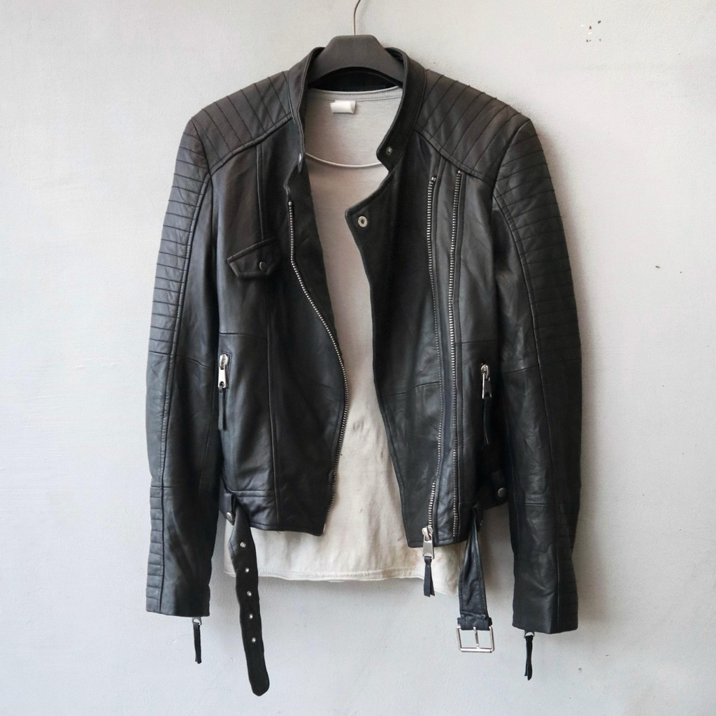 Zara ukuran M domba jaket kulit asli biker cropped ramones crop rider punk rocker touring unisex gen