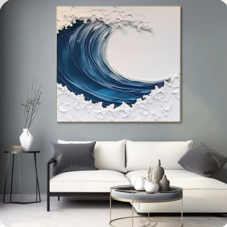 Lukisan Ombak Besar Abstrak Biru lukisan ombak besar, lukisan ombak biru, lukisan laut abstrak, wave