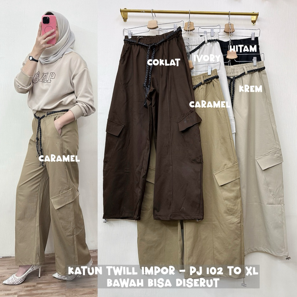 celana cargo LONDON GIRL wanita katun twill