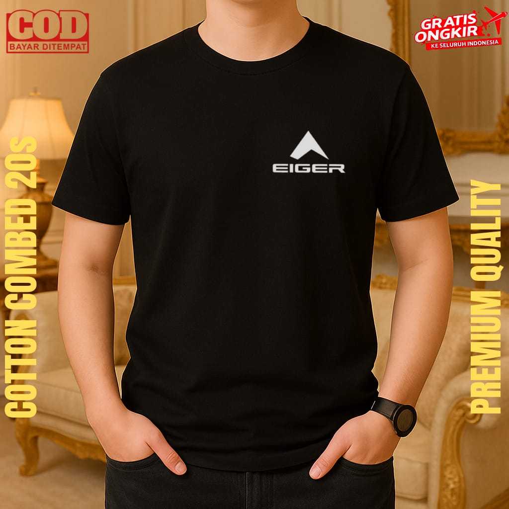 Beli Sekarang (PROMO COD) Kaos Distro Lengan Pendek Pria Wanita Eiger Kiri Logo Putih - 100% Catoon 