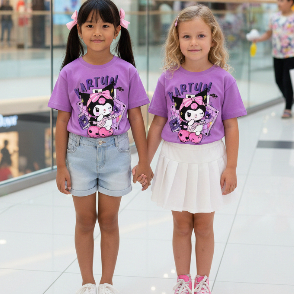 Kaos OVERSIZE Anak gambar KUROMI warna UNGU Laki-Laki perempuan Usia 3-12 Tahun