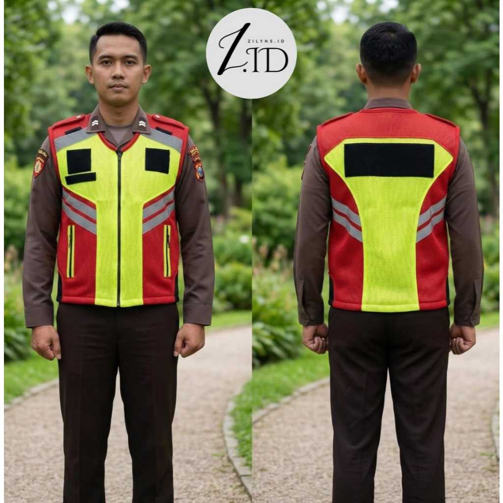 Zlyns.id -  Rompi Security Rompi Satpam Rompi Polisi Hitam Iga Merah Free Nama Double Mesh Kualitas 