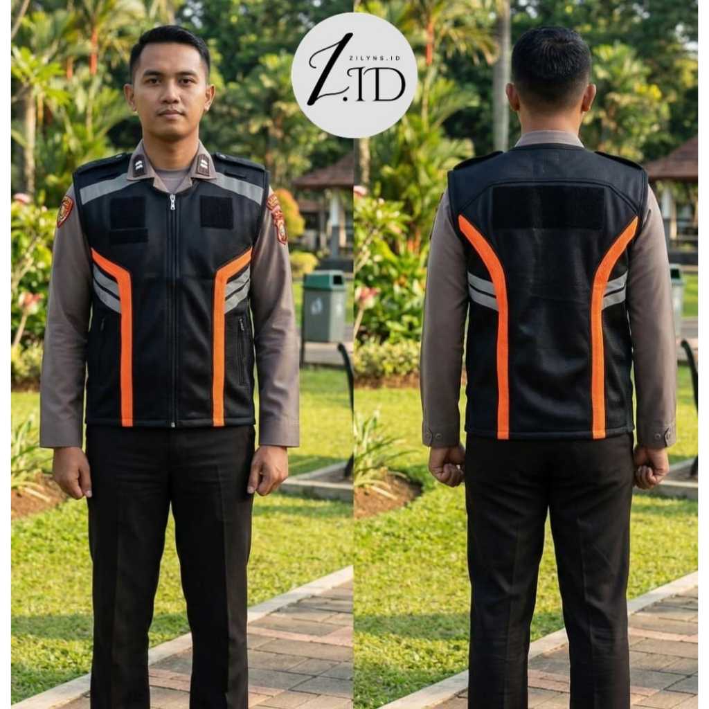 Zlyns.id -  Rompi Security Rompi Satpam Rompi Polisi Hitam List Oranye Free Nama Double Mesh Kualita