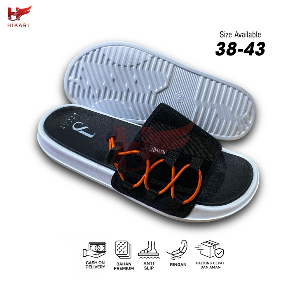 JAASH SANDAL SLIDE SLOP UNISEX TALI 3 HITAM TAN ANTI SLIP KEKINIAN PRIA WANITA SIZE 38-43 COD TERBAR