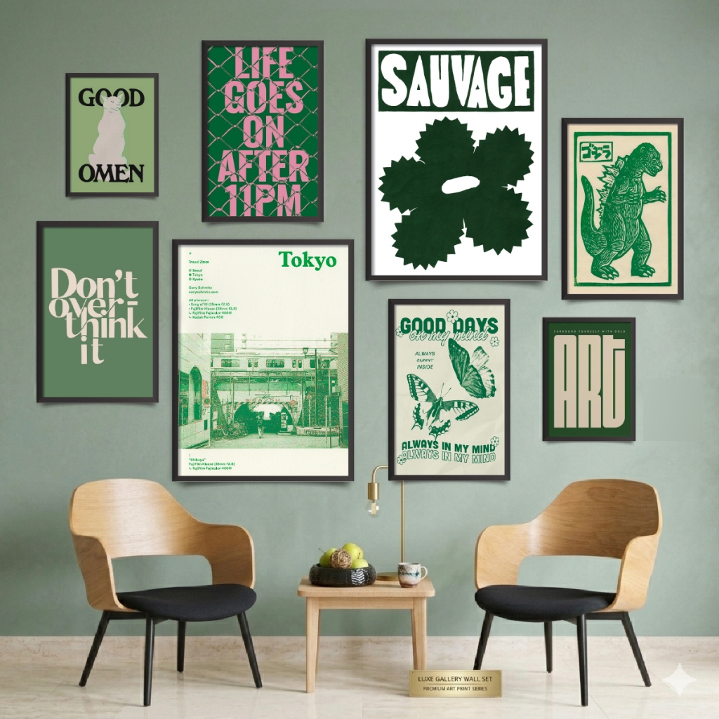 Hiasan Dinding Minimalis Poster Aesthetic Dekorasi Kamar Pajangan Rumah Wall Decor Kafe MDF Green SG