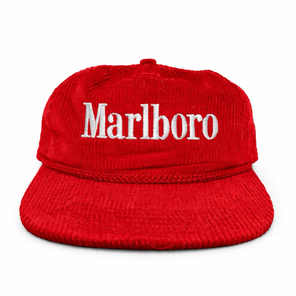 Topi Corduroy Merah Vintage Marlboro Style | Trucker Cap Classic Retro Premium Unisex