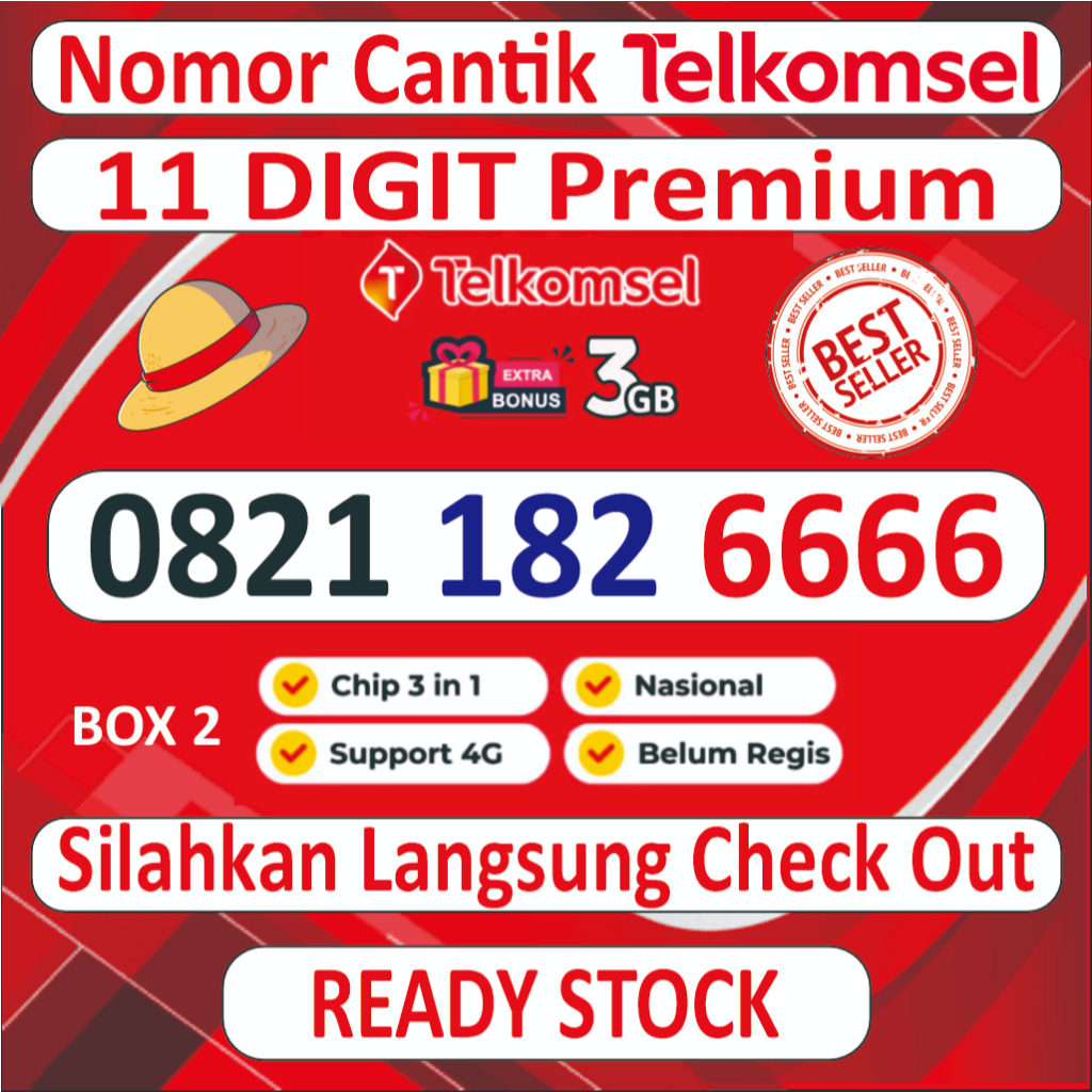 Nomor Cantik Telkomsel Simpati  Triple -  Perdana Cantik Telkomsel Simpati Rapi Triple 4G LTE BONUS 