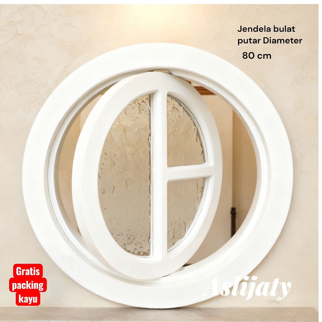 jendela bulat putar kayu jati solid KS1-diameter 80 cm