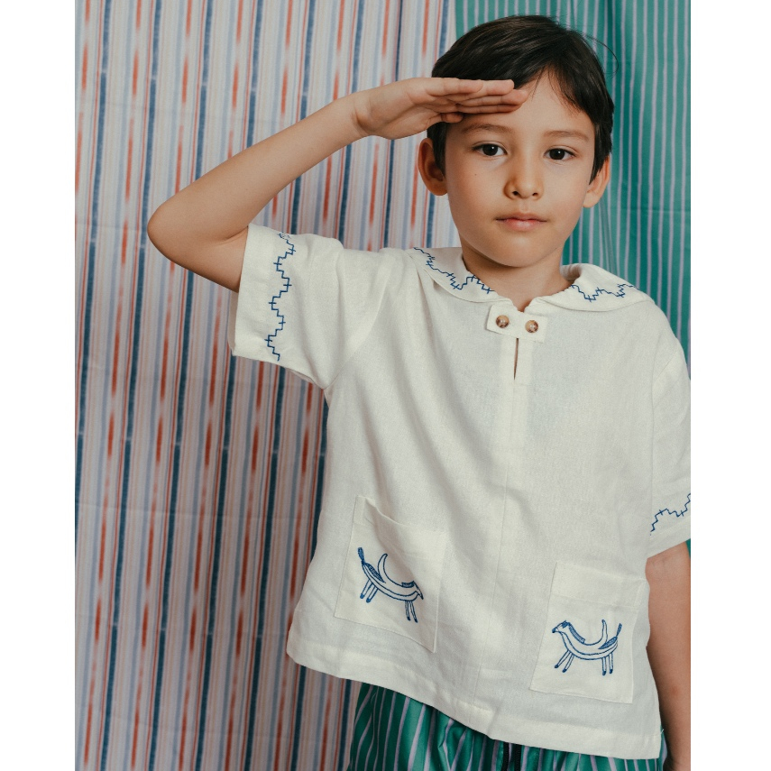 Playtime Wonder Mr. Nana Legs Sailor Top in White - Atasan Anak Linen