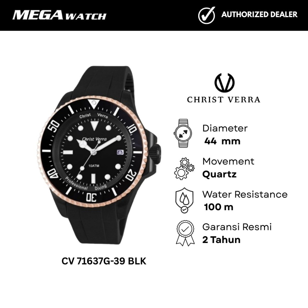 Jam Tangan CHRIST VERRA Pria Original CV 71637G-39 BLK