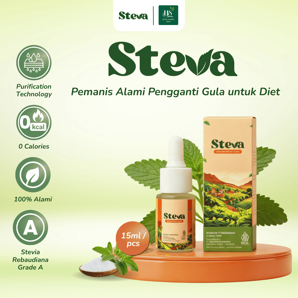 Steva Stevia Tetes Cair Natural Sweetener Pemanis Alami Pengganti Gula 15ml