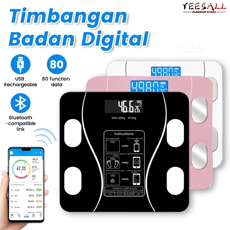 Smart Body Fat Scale Led / Usb Rechargeable Smart Body Fat Scale/Digital Bluetooth 180kg Layar Lcd /