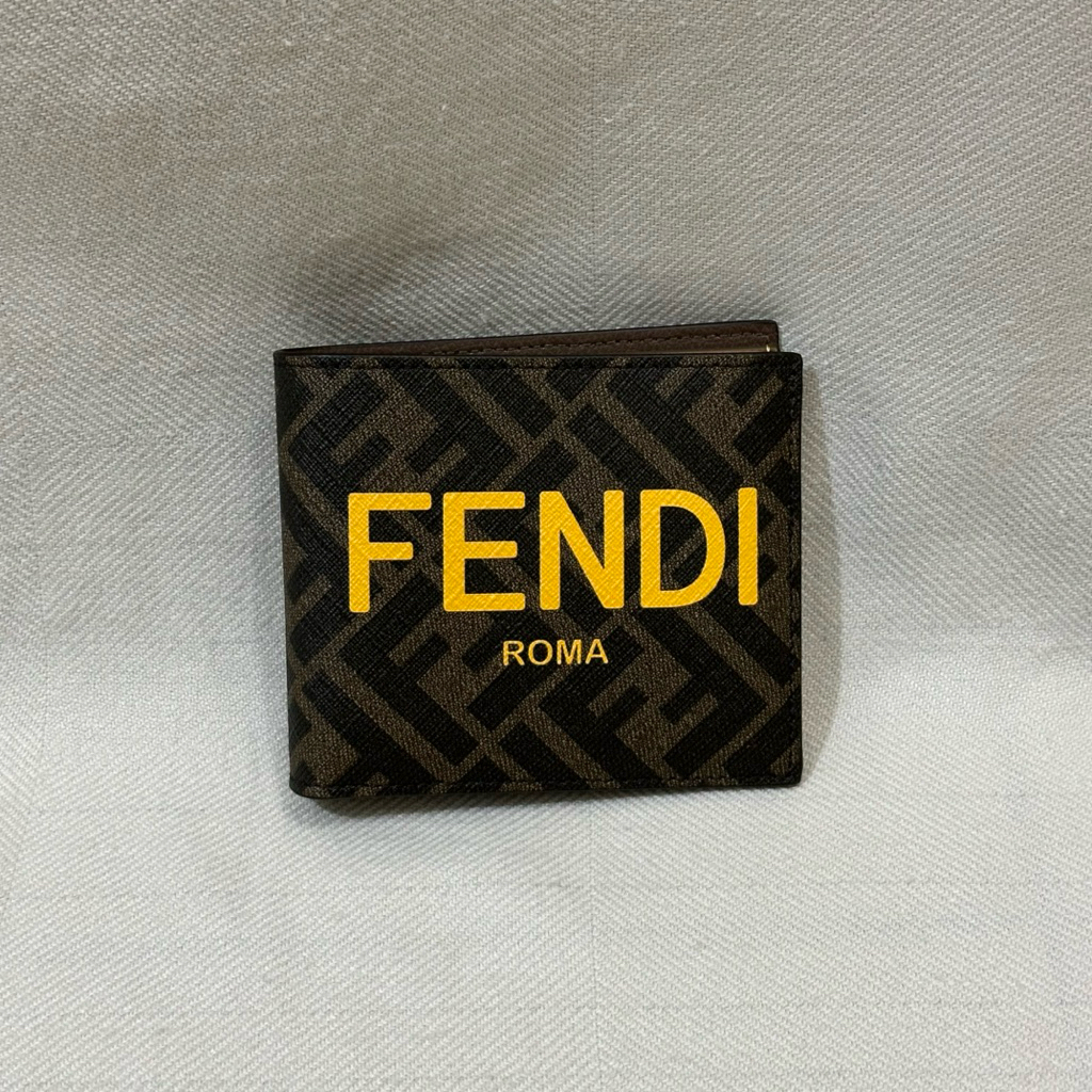 Fendi FF Logo Bifold Wallet Brown Yellow Original Authentic 100% - Dompet Pria
