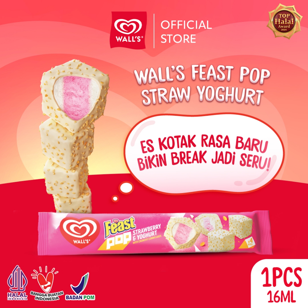 Wall's Feast Pop Strawberry 4X16ml - Wall's Es Krim / Ice Cream