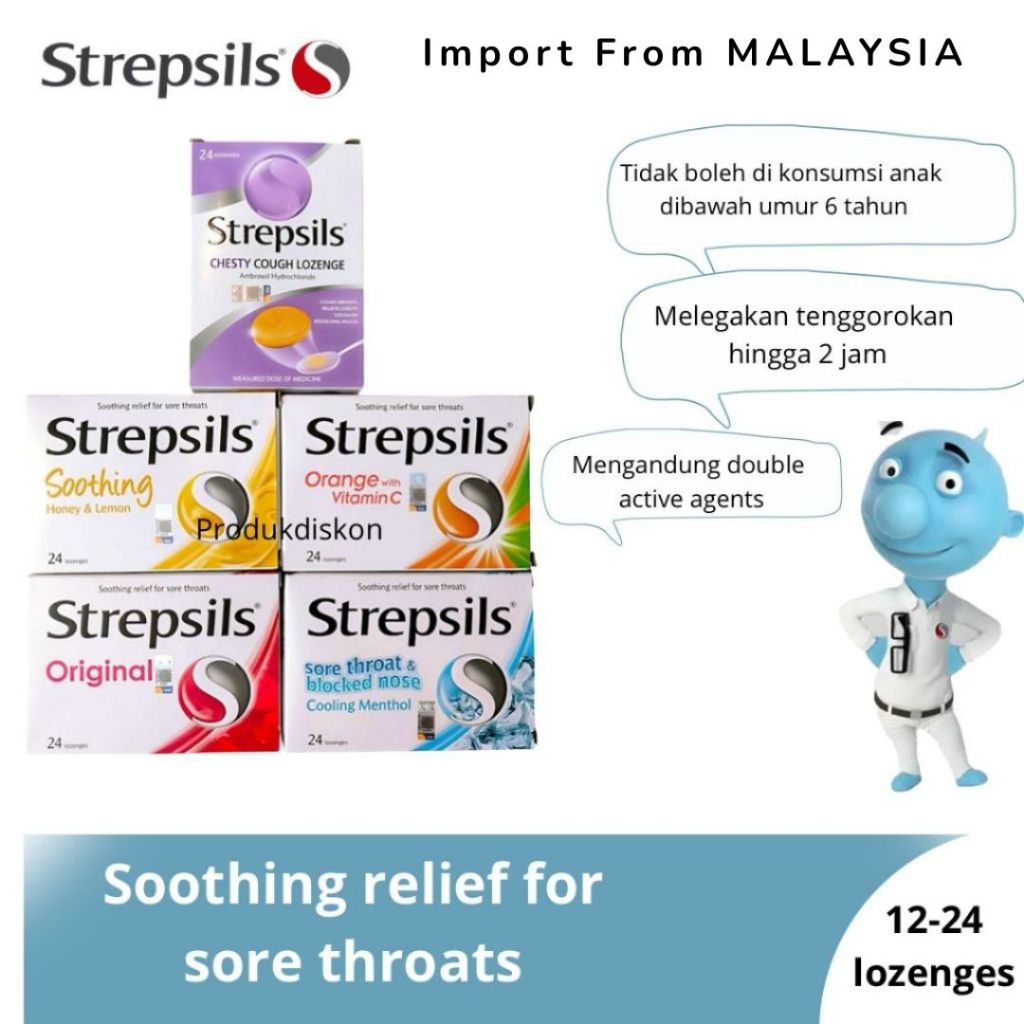STREPSILS 24s IMPORT - Permen Pelega Tenggorokan isi 24butir