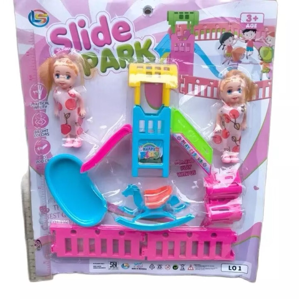 Mainan Boneka Taman Perosotan Set Slide Park Anak Perempuan Boneka Cewek Perosotan Taman Bermain