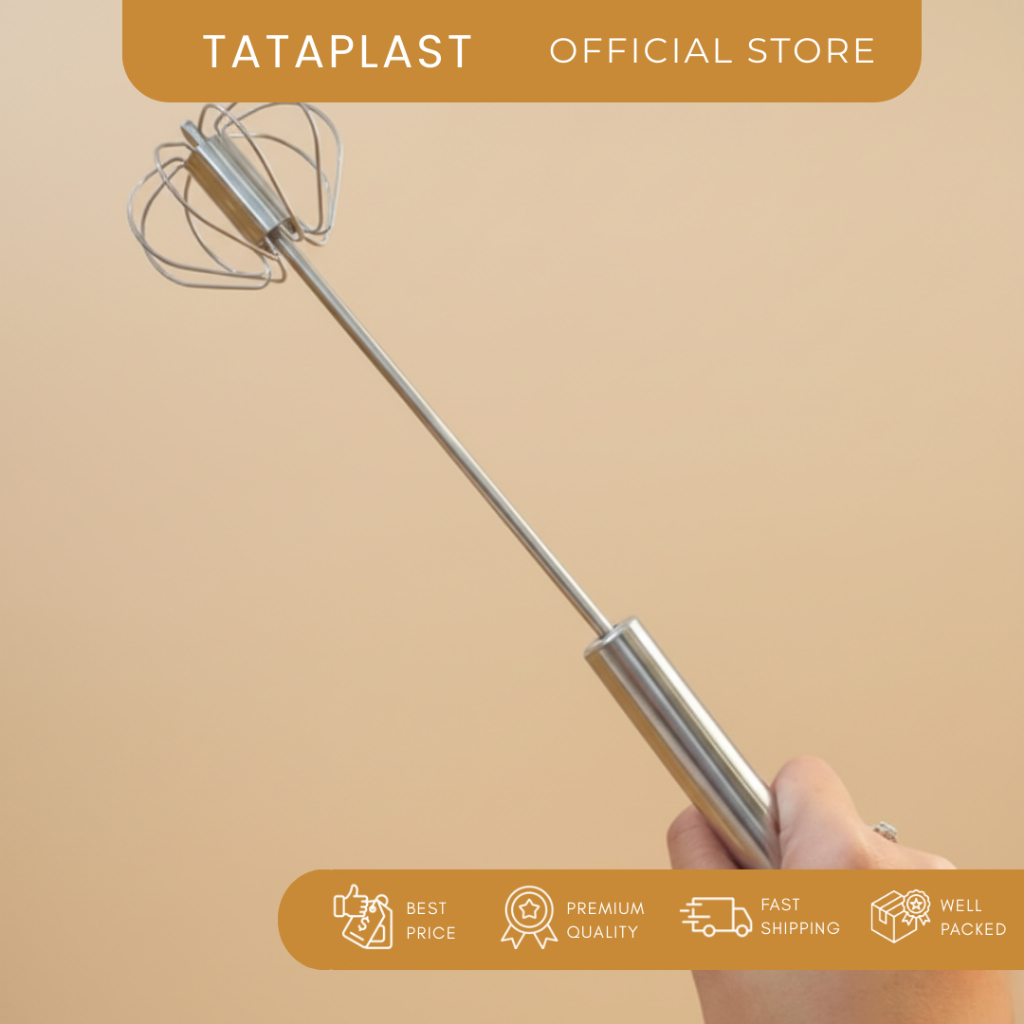 Pengocok Telur Stainless Steel Blender Kocokan Putar Dorong Manual