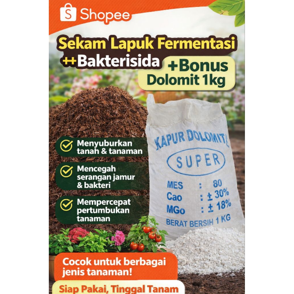 sekam lapuk fermentasi++bakterisida karung 25kg + bonus dolomit 1kg