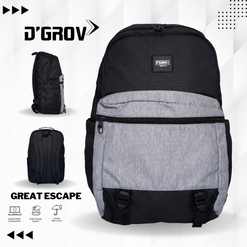D'GROV Unisex Great Escape Tas Backpack Laptop 14 Inch  Kerja Kuliah Tas Sekolah  Cordura Free Rain 