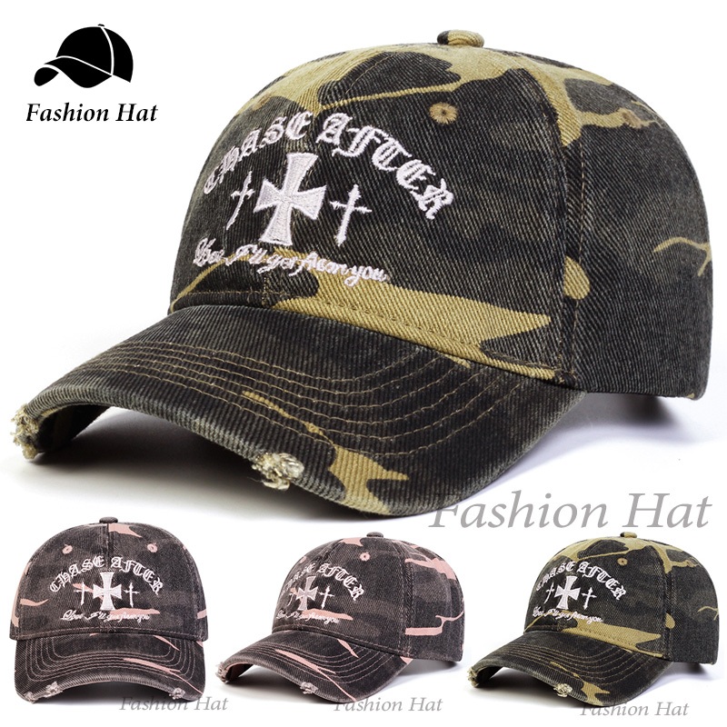 Topi Baseball Simbol Salib & Robek-Topi Pria Wanita Hip-Hop Caps Baseball Hat