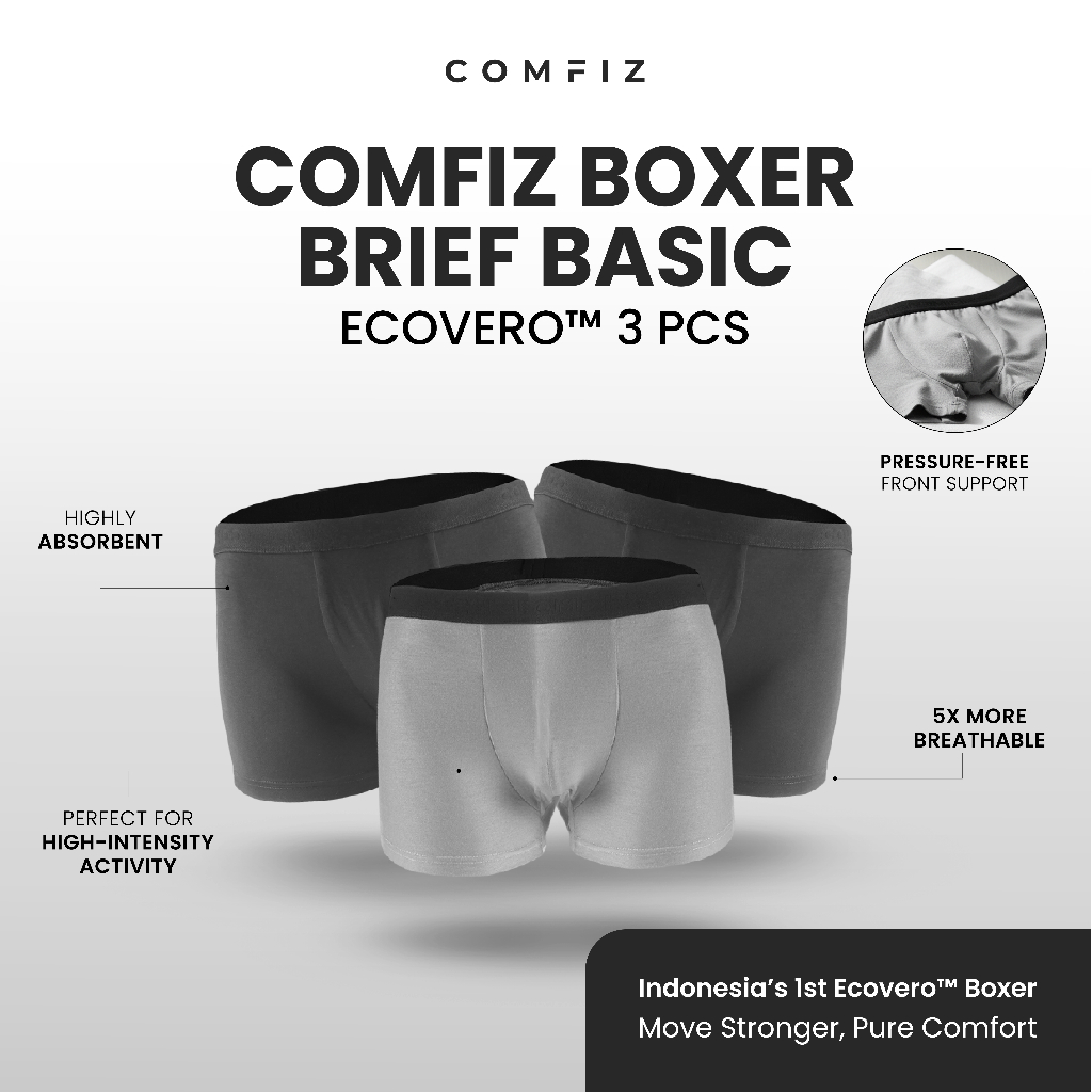 Comfiz Boxer Brief Basic Ecovero Fabric 3 Pcs - Celana Dalam Pria Boxer Briefs Cowok Big Size