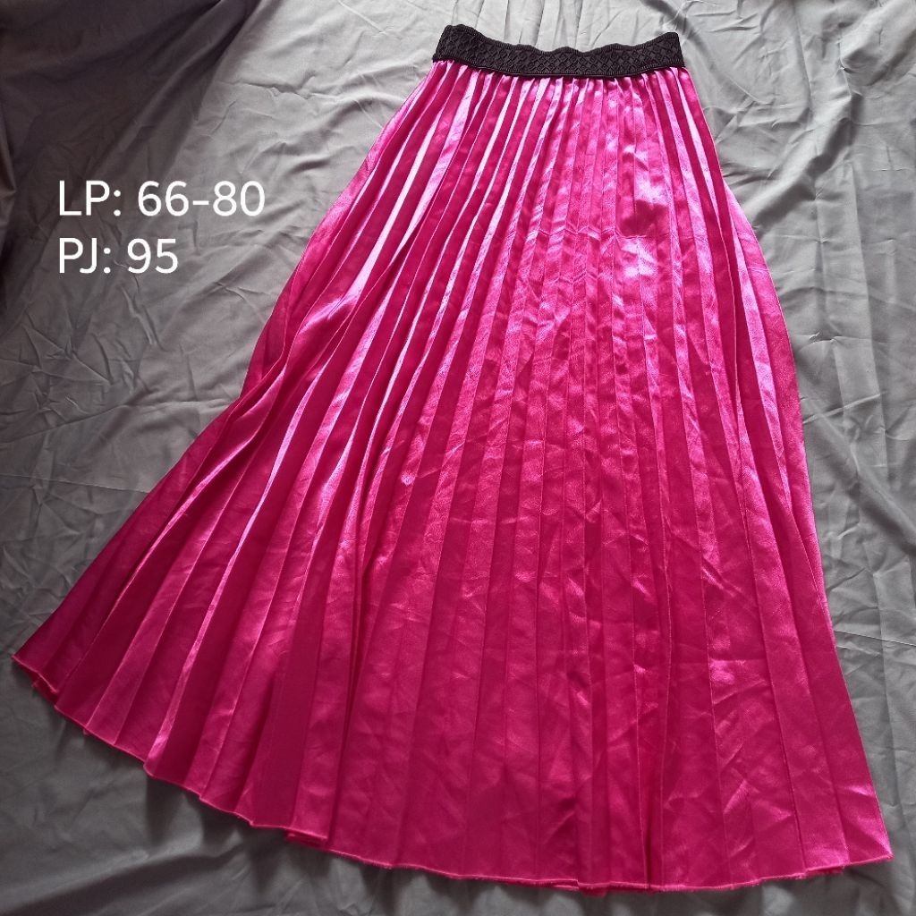 ROK PLISKET LP:66-80 PJ:95 PINGGANG KARET PINK TUA FANTA MENGKILAP