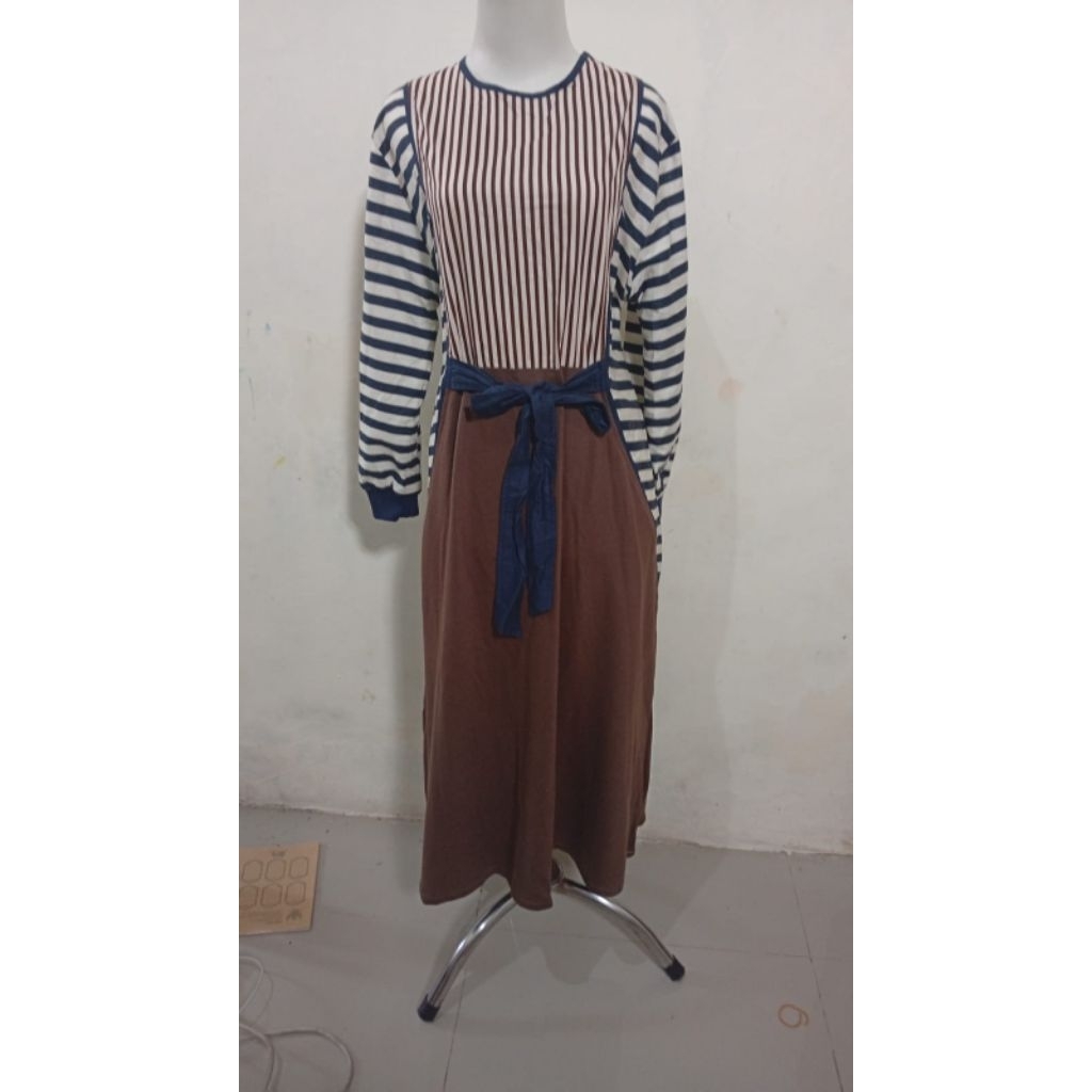 PL Dress Monel strip coklat navy