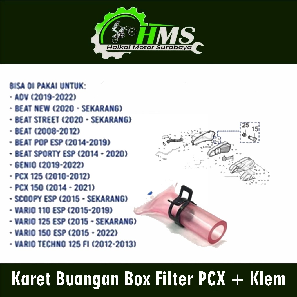 Karet Buangan Box Filter PCX ADV Genio Vario 125 + Klem - Selang buangan Filter Udara PCX ADV Genio