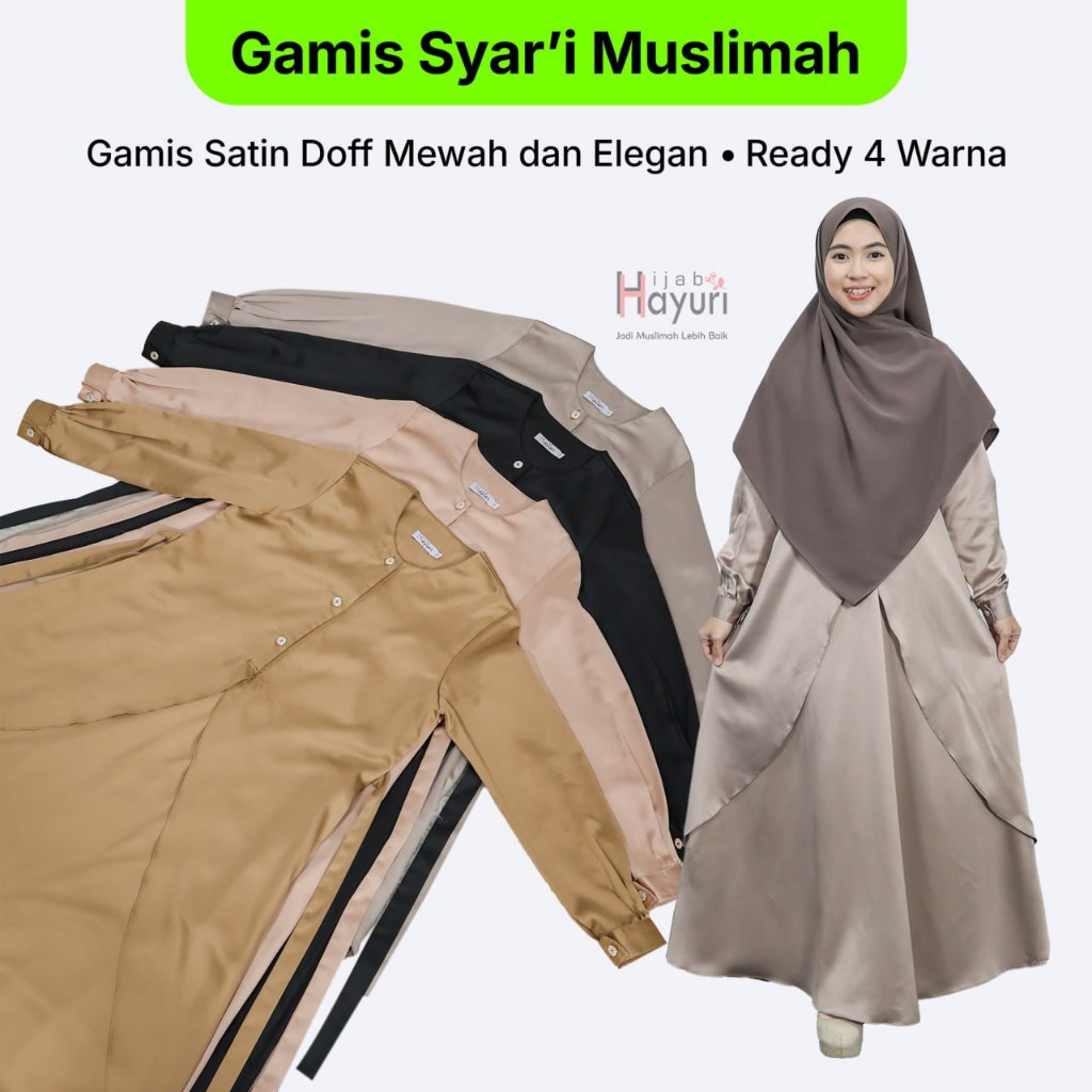 Gamis Pesta Modis Syar'i Bahan Satin Tidak Menerawang Desain Layering Mewah Anggun Look Cantik Halwa