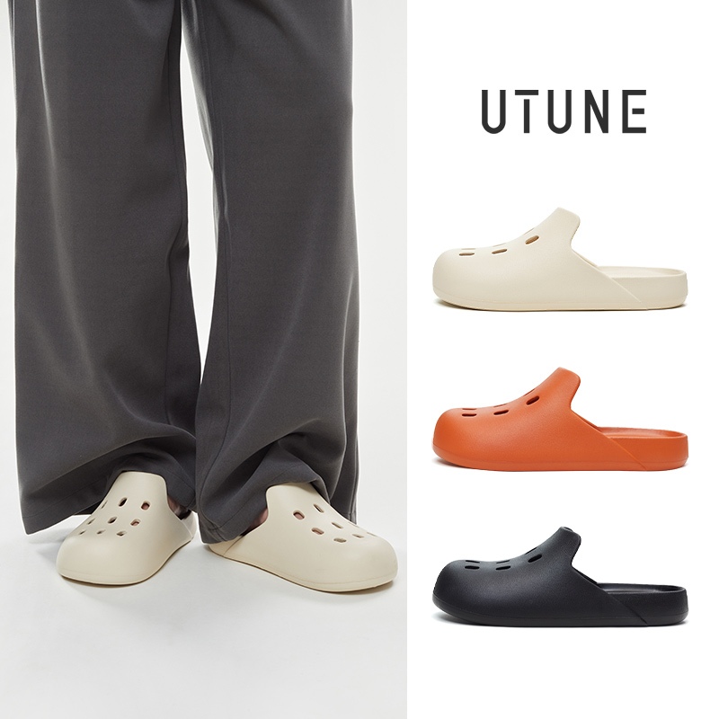 UTUNE Sandal Wanita Mules Sandal Pantai Wanita Nyaman Anti Selip Sandal Flat Mules untuk Pria