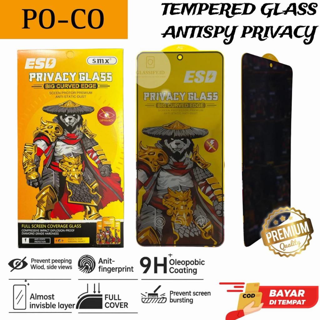 TEMPERED GLASS POCO ANTISPY PRIVACY GLOSSY FULL FOR POCO M6 POCO M6 PRO POCO X6 POCO X6 PRO POCO F6 