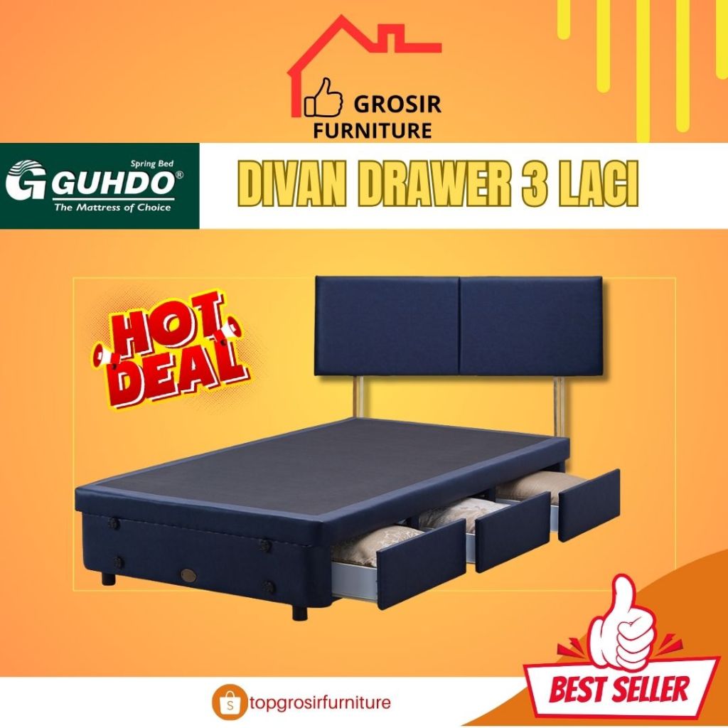 GUHDO DIVAN DRAWER 3 LACI SANDARAN ATLANTIK - FREE PEMASANGAN