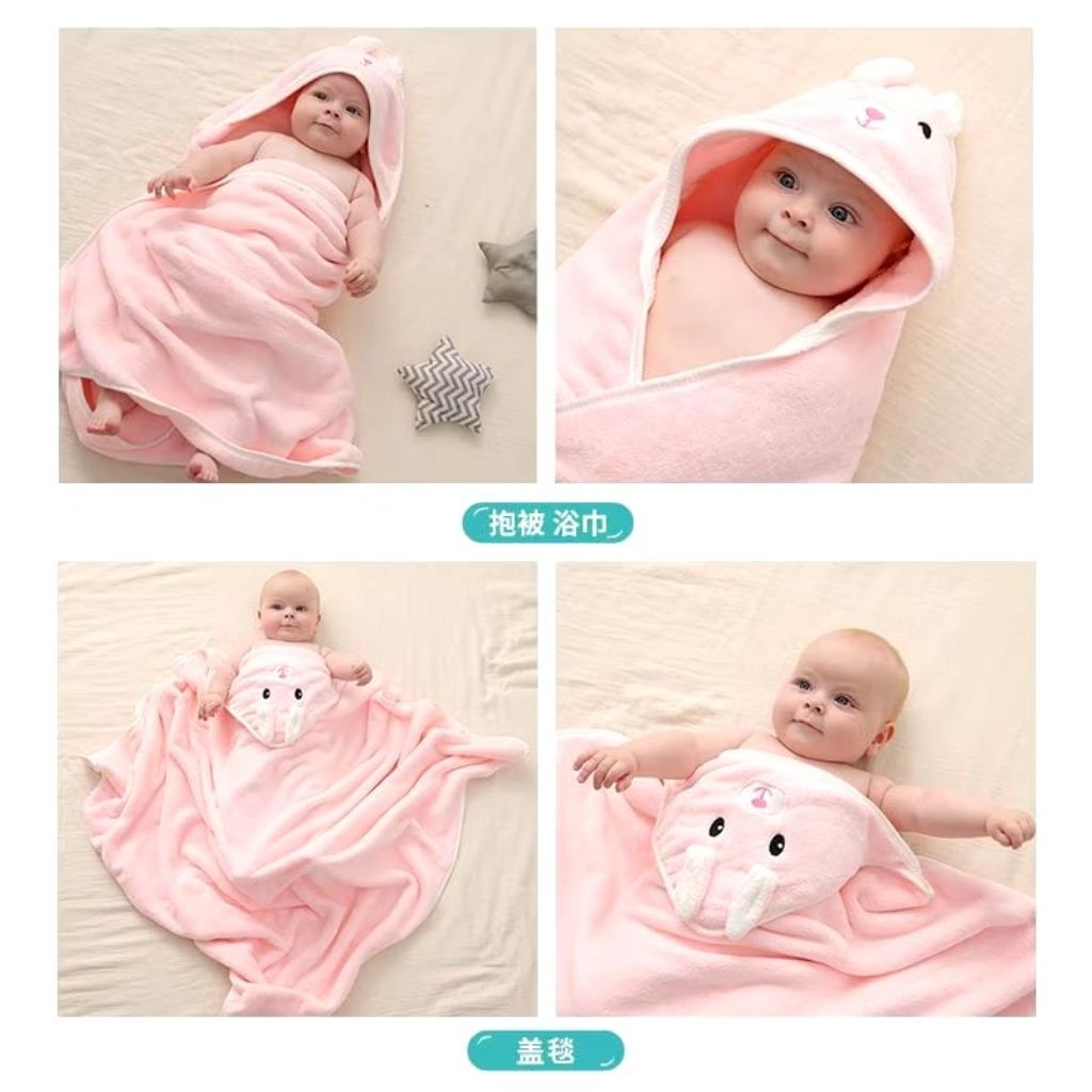 (GROSIR @31.500) Handuk bayi hoodie topi anak dan bayi 3D kuping timbul 70 x 70 CM bahan microfiber 