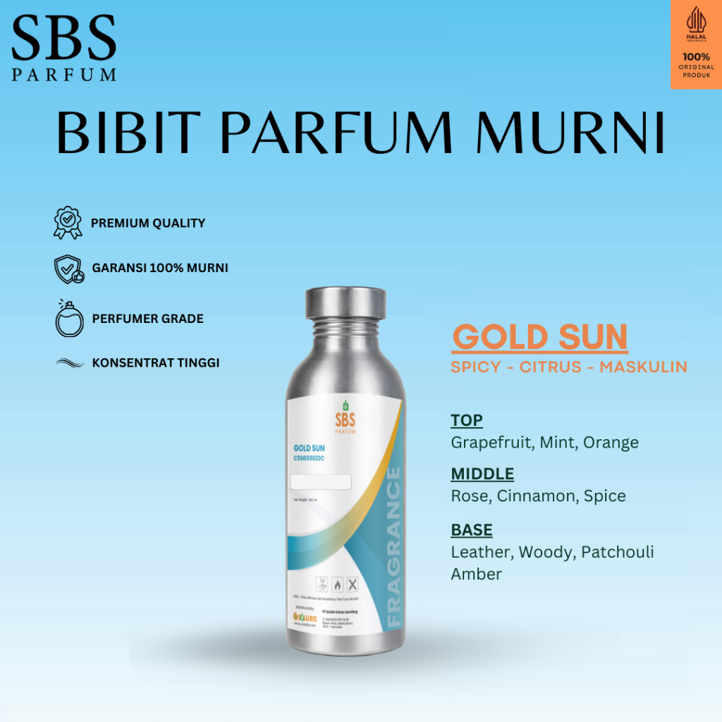 SBS Bibit Parfum Murni - 100ml 250ml - [Gold Sun] Tahan Lama Aroma Warm Spicy Mewah Import Tanpa Cam