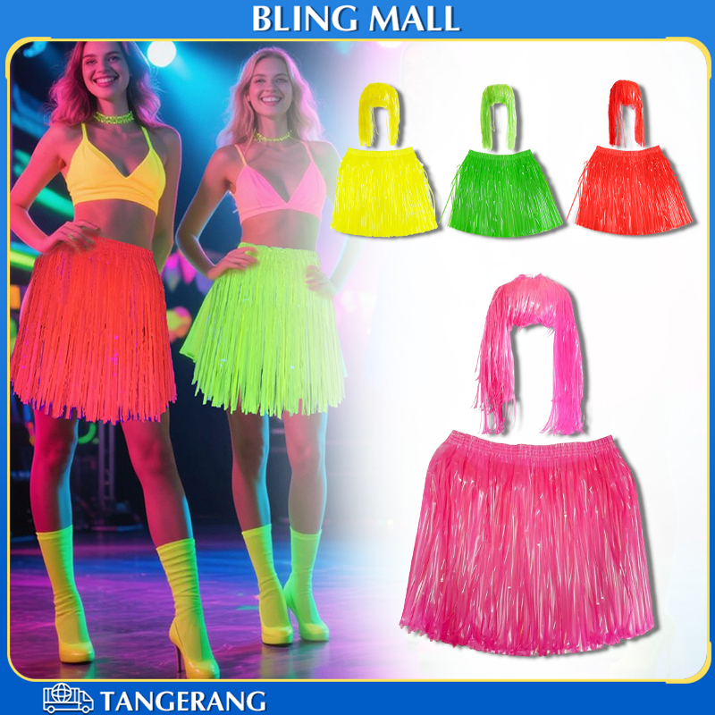 Rok Hula Hawai Rok Rumbai Hawai Berpendar / Glow In The Dark Wig Highlight Glitter Bling Bling Kuali