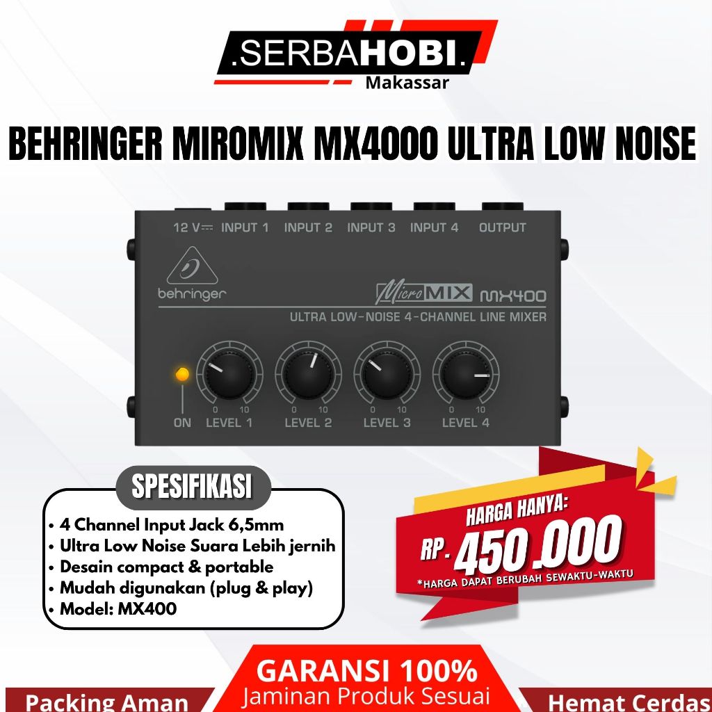 BEHRINGER MX400 4-Channel Line Mixer Mini Compact Portable