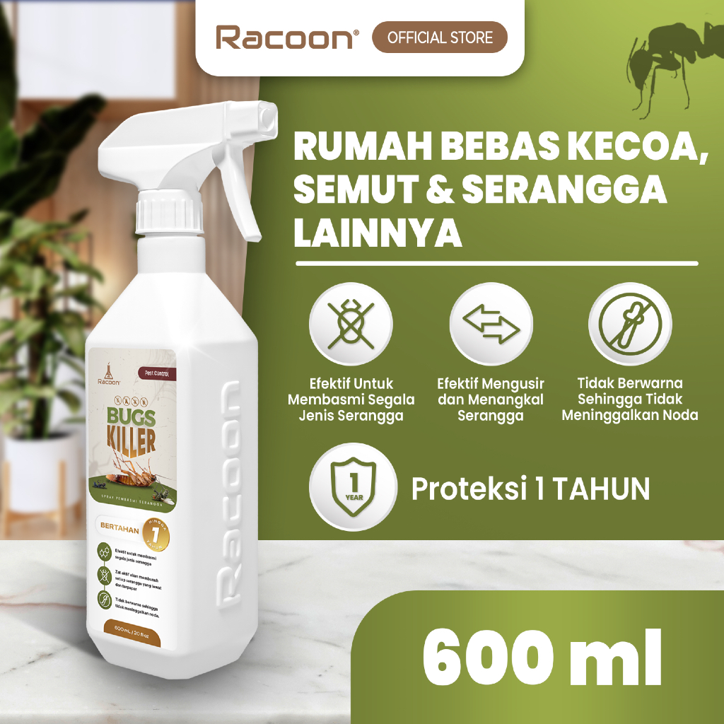 RACOON Bugs Killer Spray Anti Serangga Semut Kecoa 600ML / Garansi 100% Uang Kembali