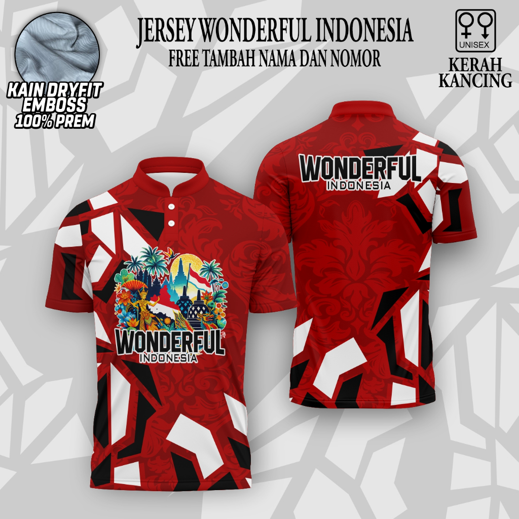 Jersey polo kaos wonderfull indonesia baju pariwisata KAIN EMBOS PREMIUM