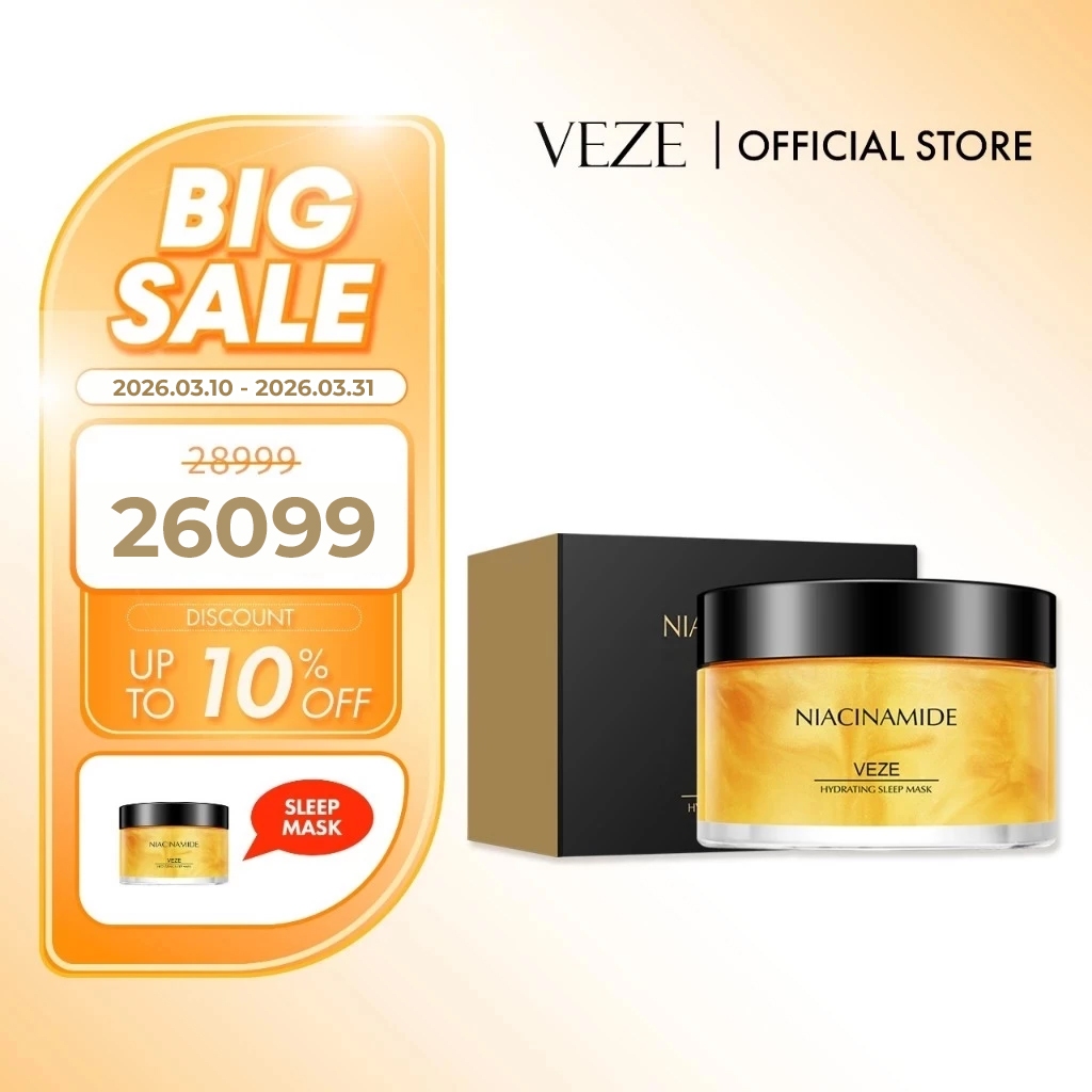 [ BPOM ] - VEZE Sleep Mask 24K Real Gold Luxury Effect Hydrating Niacinamide Treatment Masker Tidur 