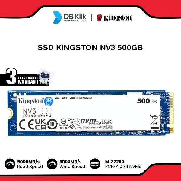SSD Internal Kingston NV3 500GB M.2 NVMe PCIe Gen 4