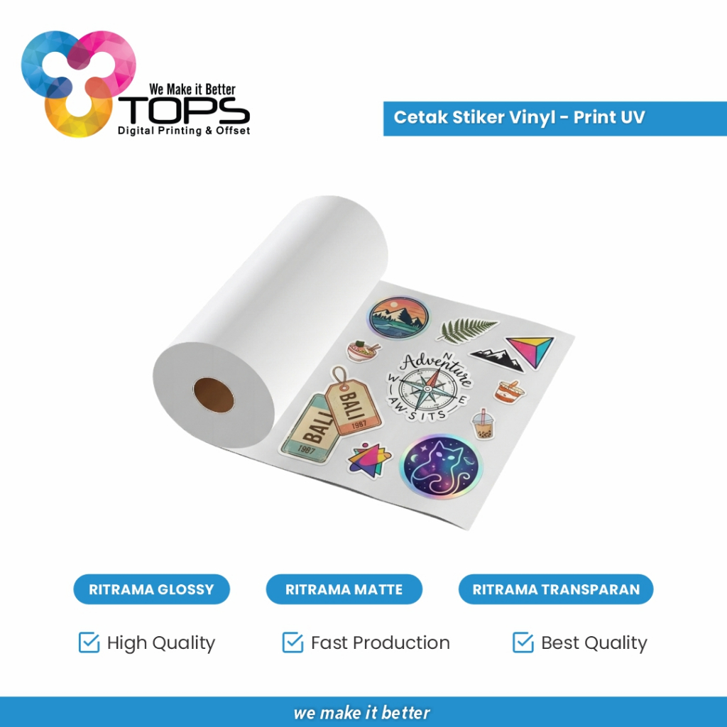 Cetak Stiker Vinyl Meteran - Print UV Stiker Ritrama Glossy / Matte / Transparan