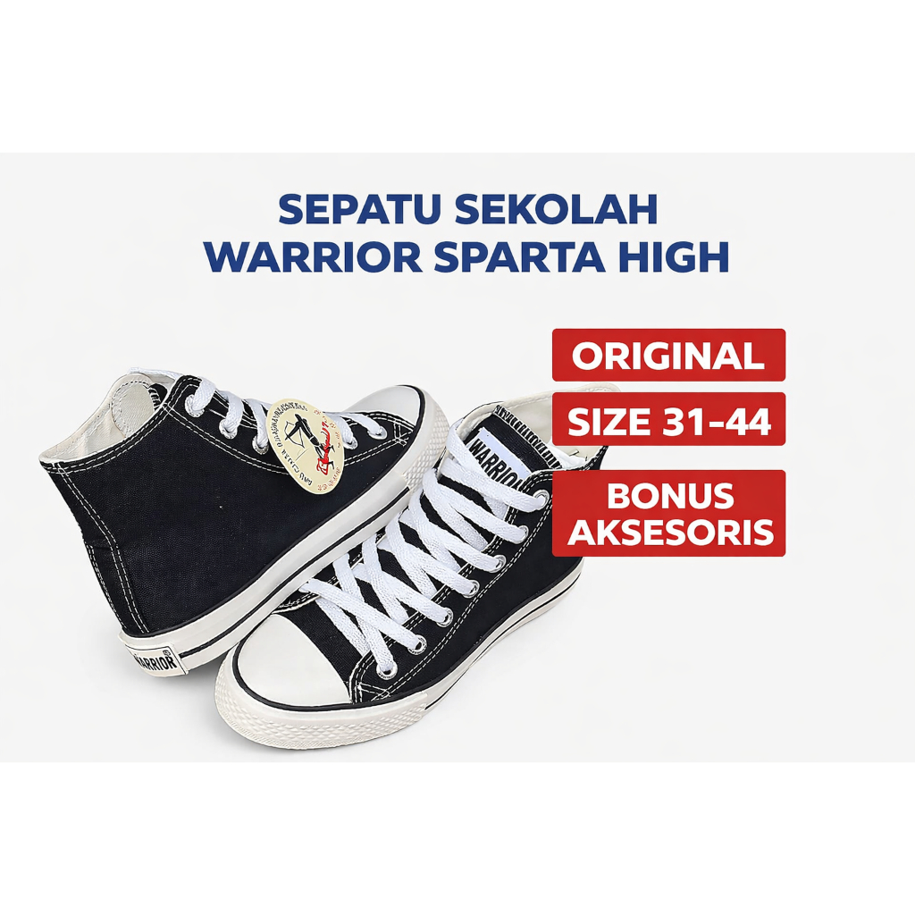 Warrior Sparta Hitam Putih HC - Sepatu Sekolah Warrior Tinggi