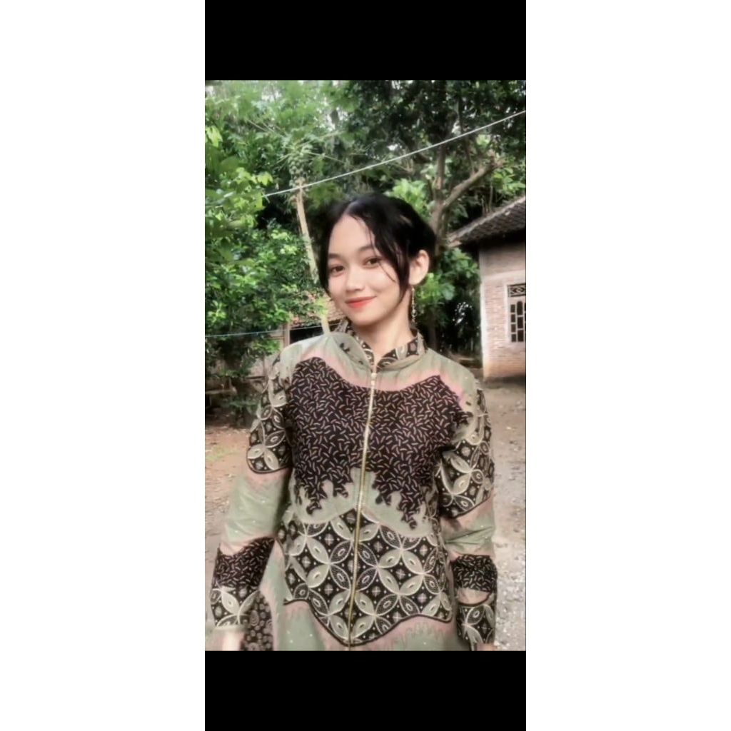 ATASAN BATIK TUNIK DEWASA PREMIUM MOTIF Sage kombinasi Hitam